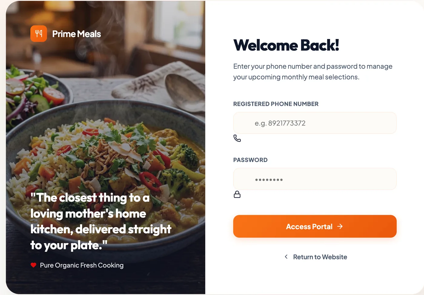 Customer portal login screen preview
